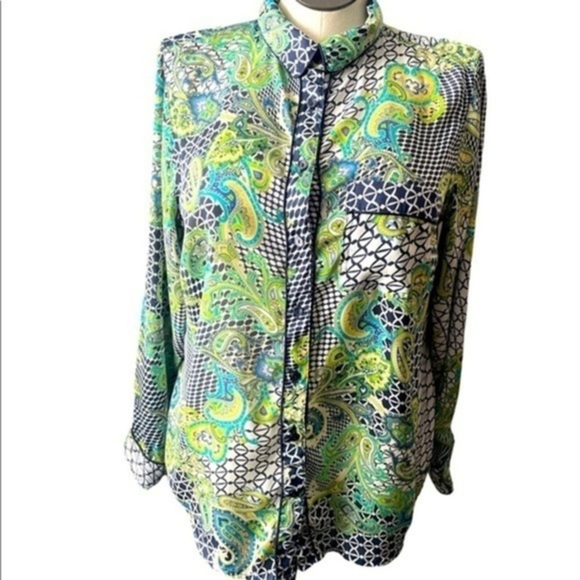 Liz Claiborne Paisley & Polkadot Button Up Blouse Top Plus Size 1X - Picture 1 of 6